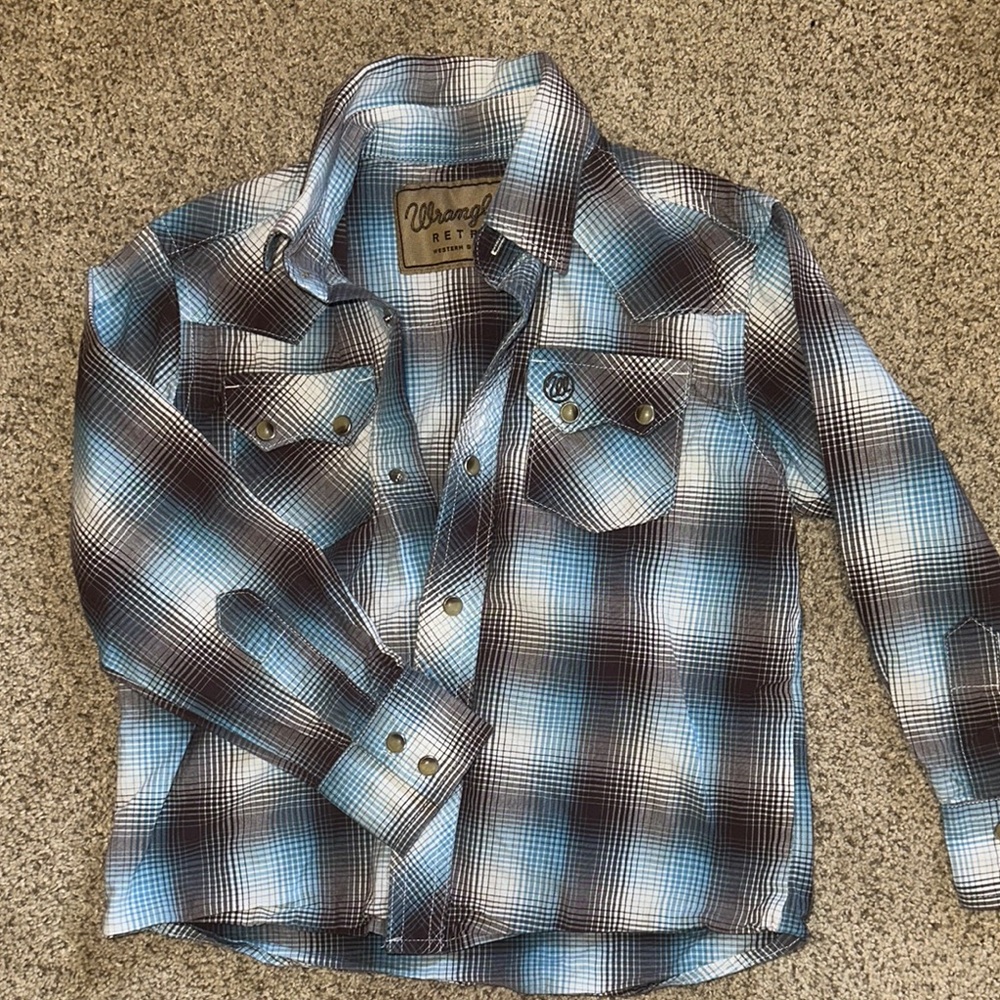 Wrangler Blue Plaid Button-Up Shirt